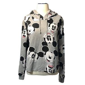 DISNEY Mickey Mouse FACES Jerry Leigh Cropped Hooded Sweatshirt Junior XL